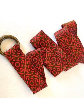J.CREW‎ Sz S - M Silk Multicolor Textured Floral Belt D Ring Buckle